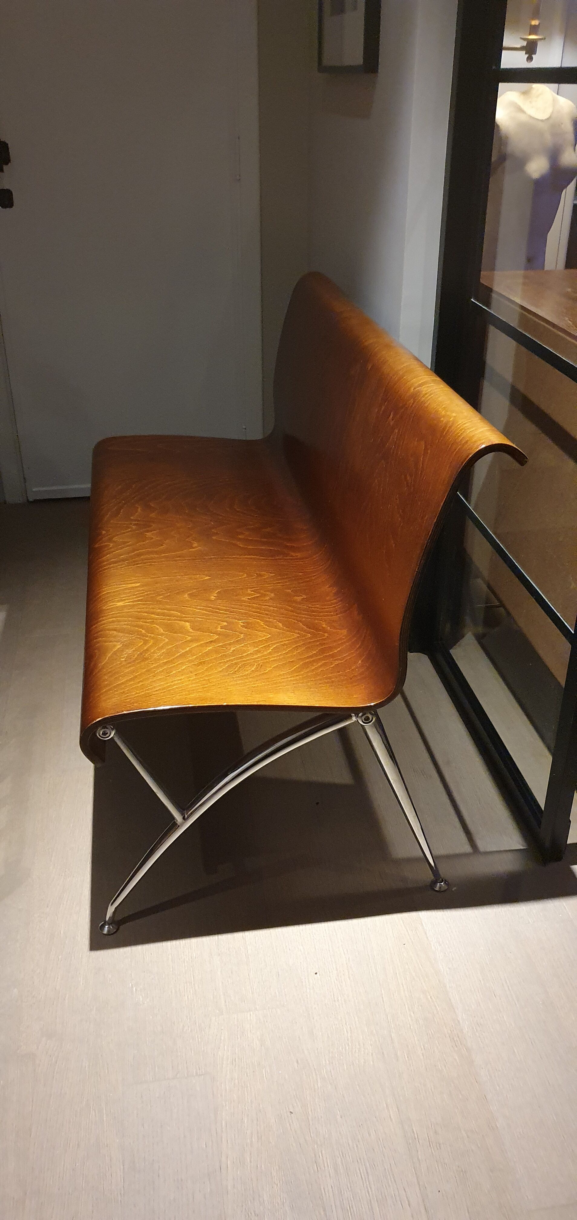 Thermoformed wooden bench. 60s