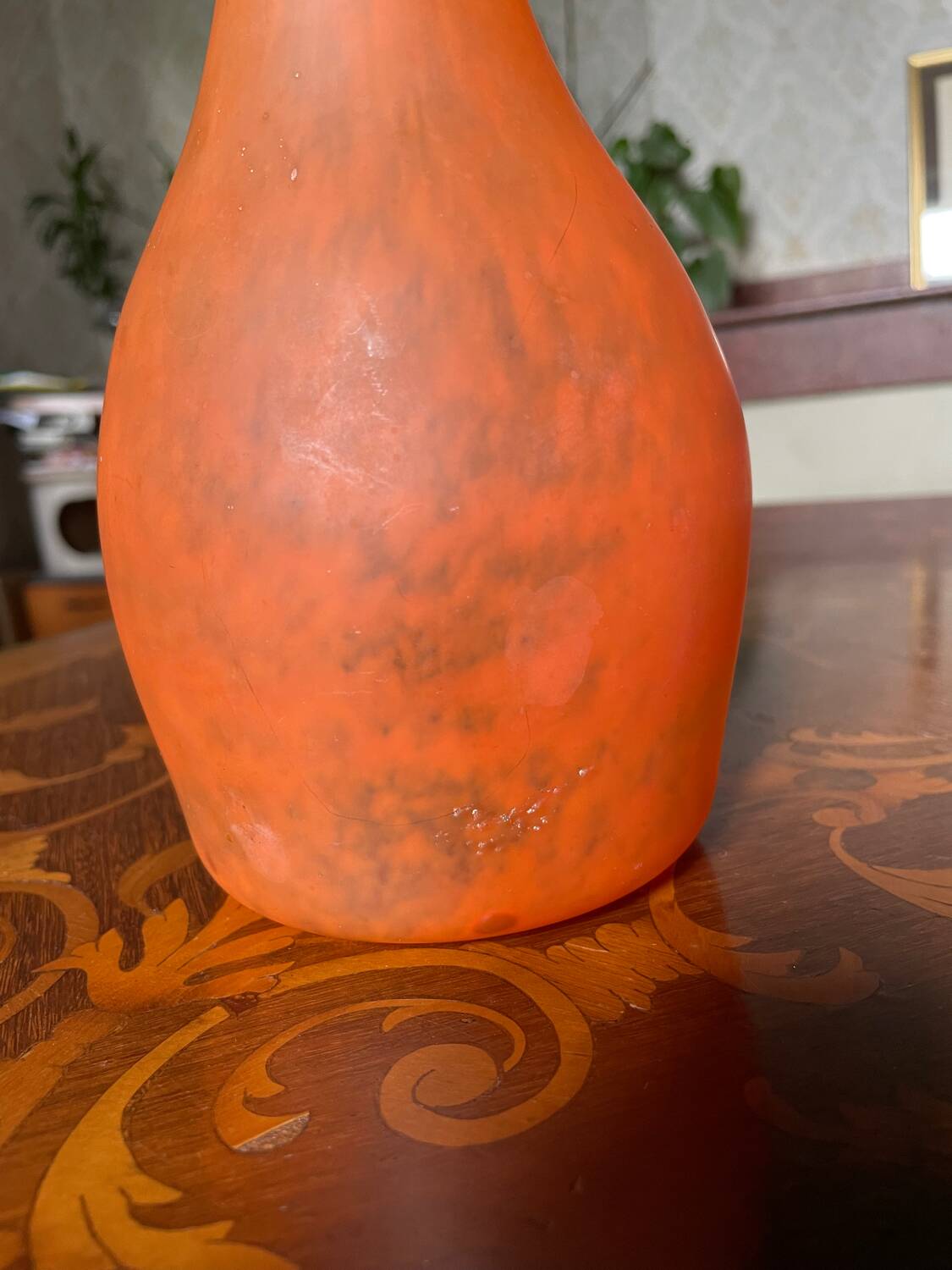 Large Daum Nancy soliflore - marbled orange blown glass - H=41cm