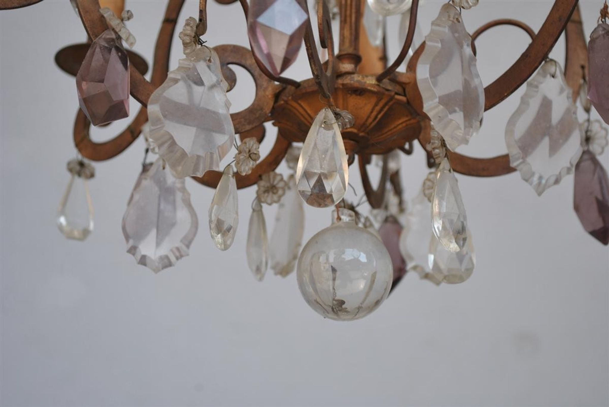 Lustre pampilles doré époque fin XIXème 6 feux