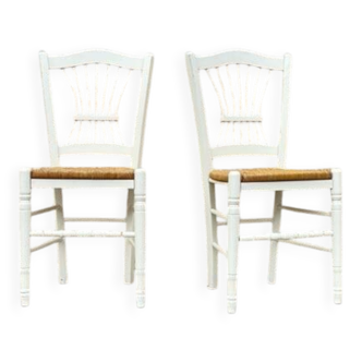 Chaises paillées blanches vintage