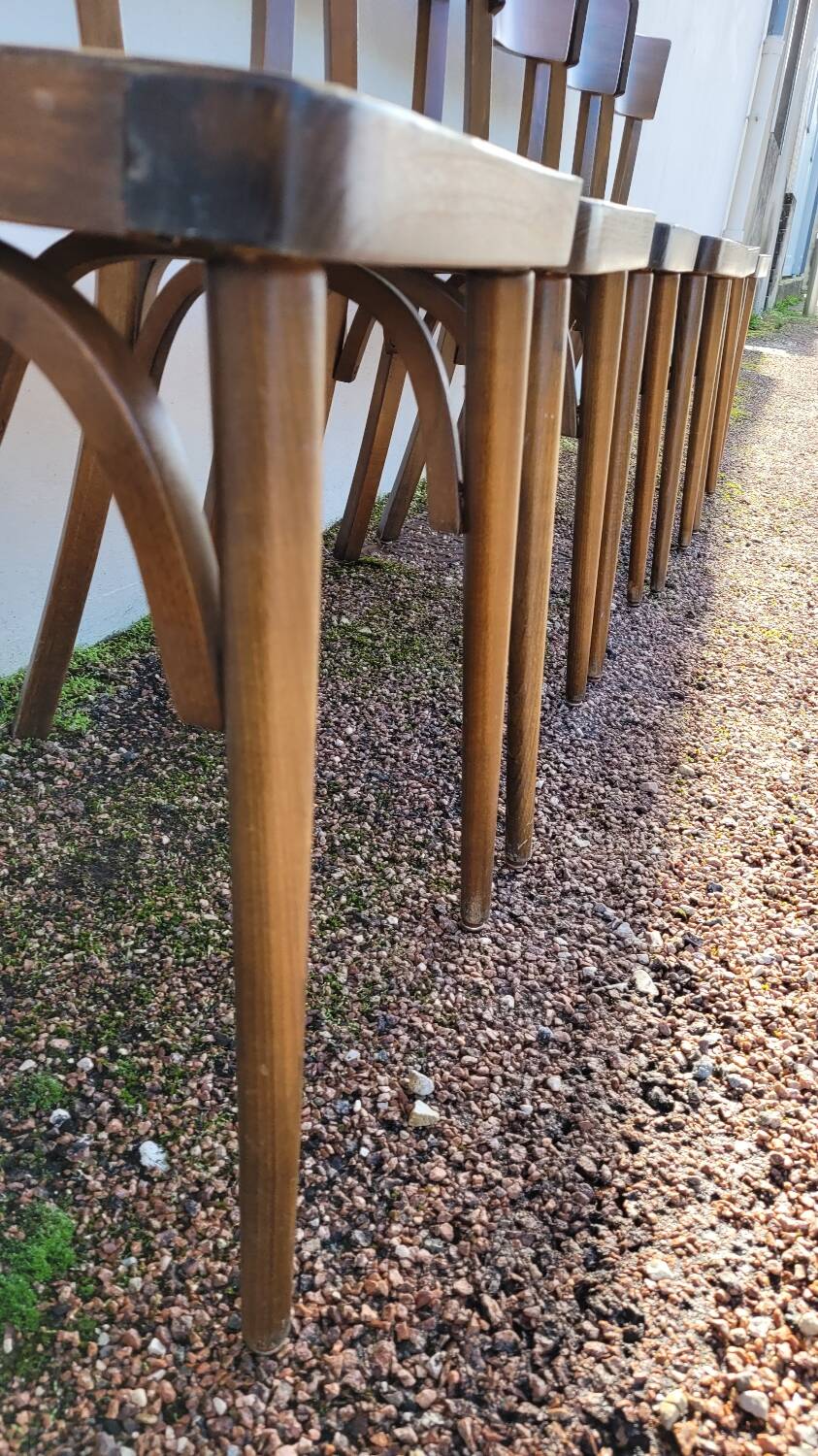 Series of 6 vintage old restaurant bistro chairs - 1950s