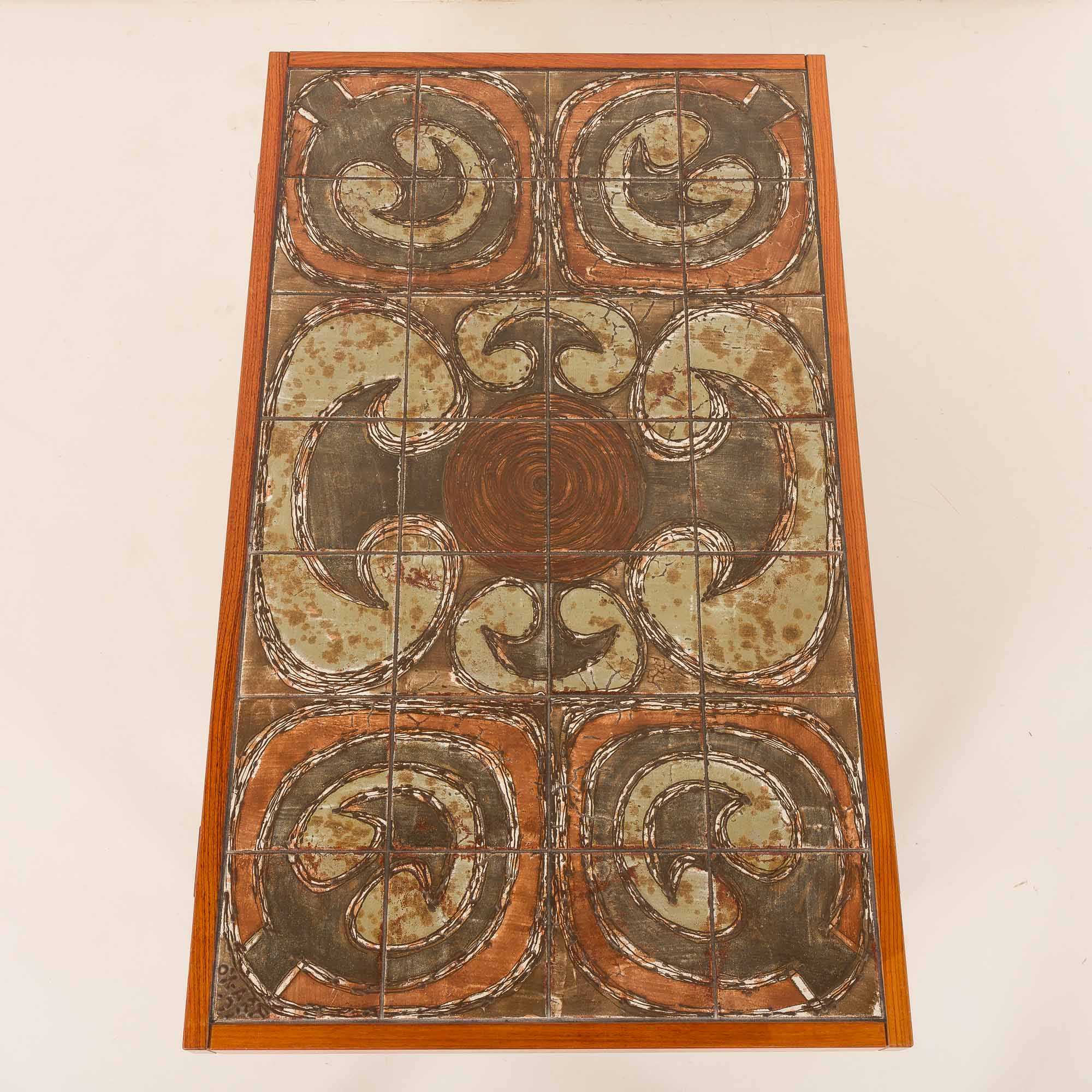 Ox Art extra large coffee table in teak and ceramic tiles, Denmark 1970s