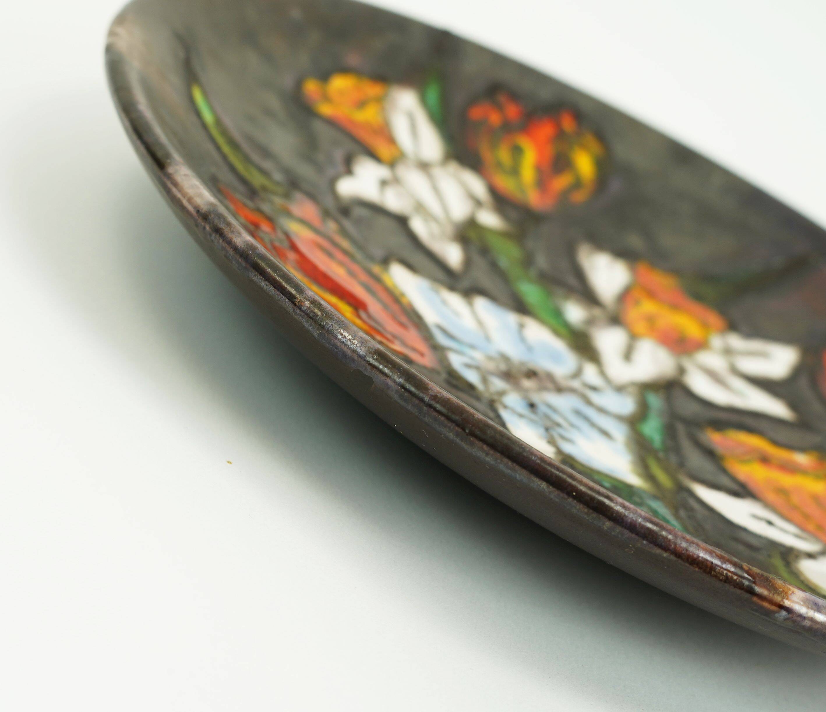 vintage ruscha 1960's 70's WALL PLATE fat lava bowl orange and white flower