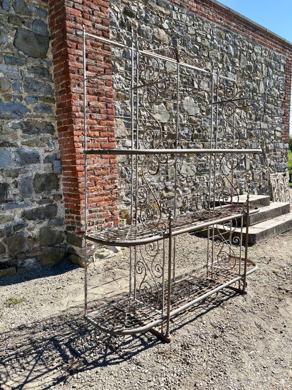 Grande étagère / console de jardin en fer forgé – esprit XIXe