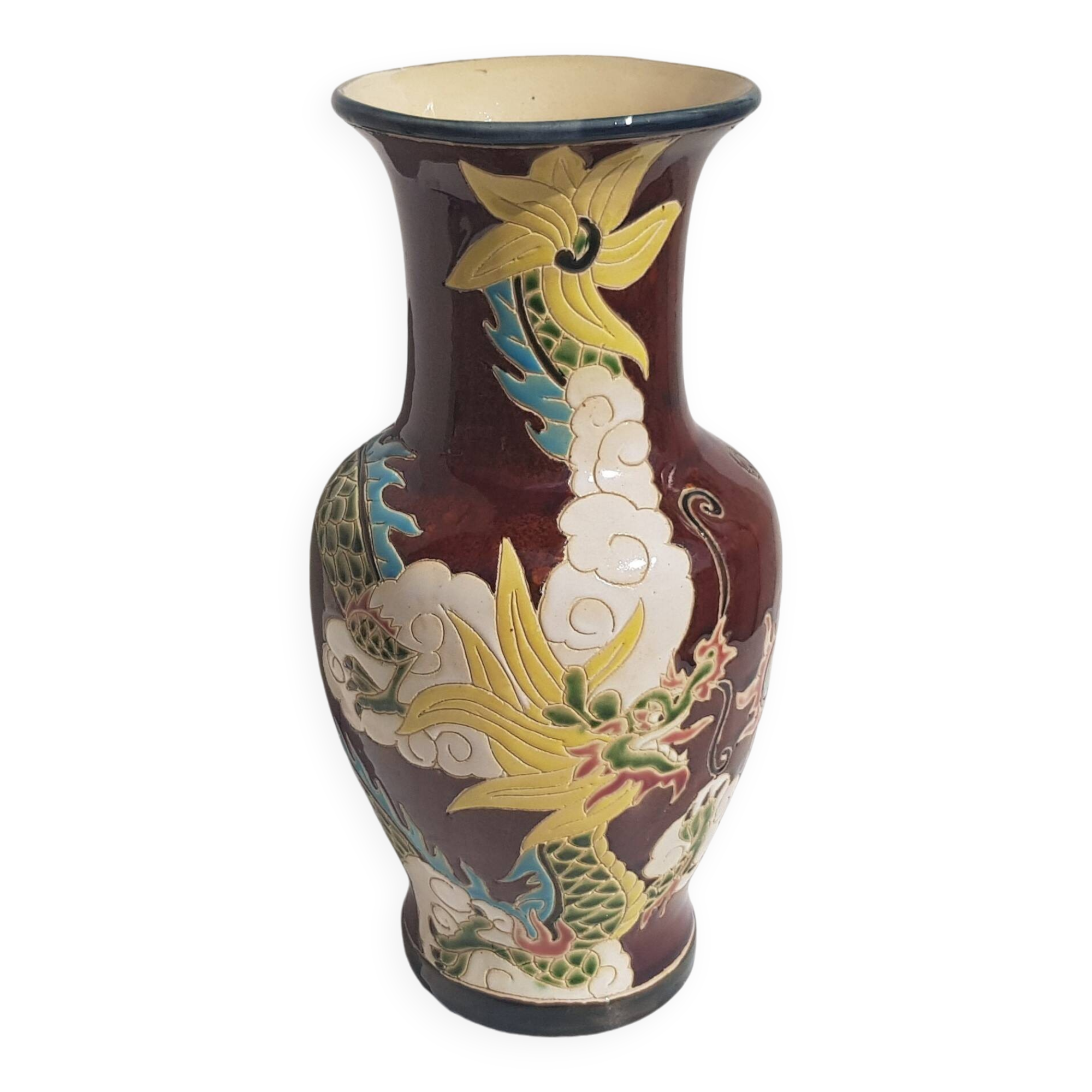 Ceramic vase decoration: 2 unwinged Dragons / Yin Yang Sun - Signed Pictogram (Signature on the ide