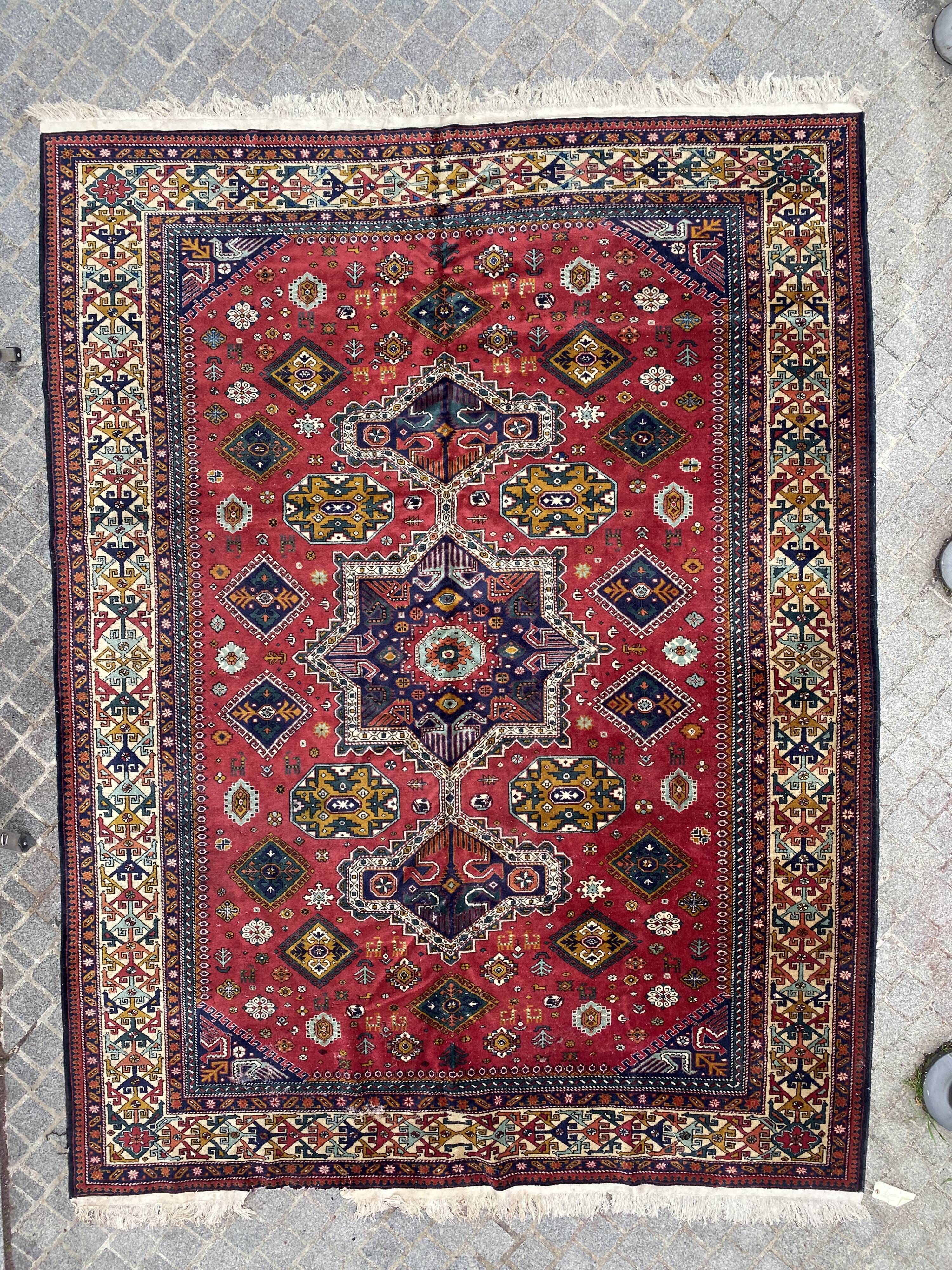 Nice large vintage carpet chirwan Azerbaijan handmade 234x310 cm