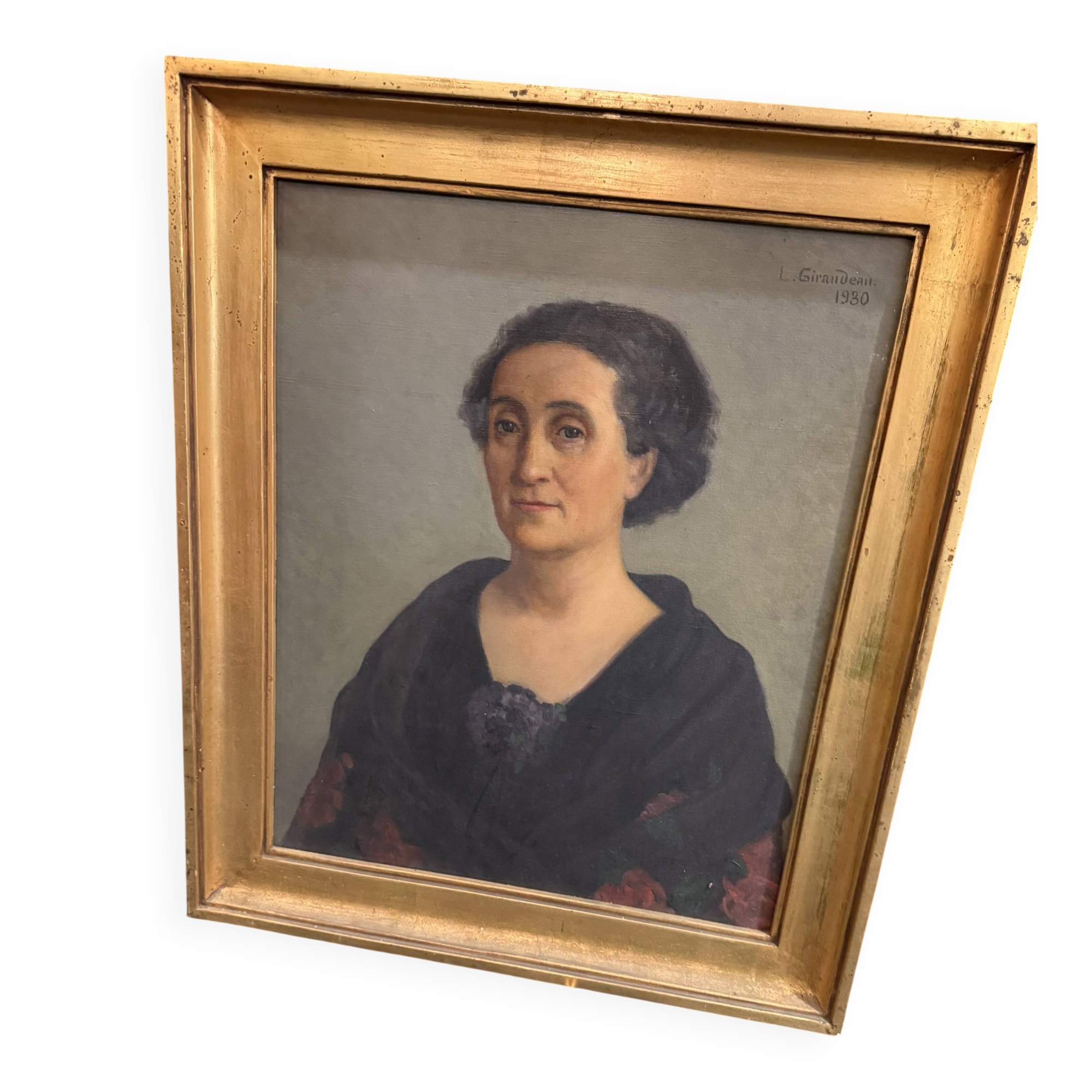 Oil on canvas signed Giraudeau 1930 portrait of a woman.