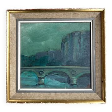 Rome at dusk, oil on panel, A. Luigini. 20th century.