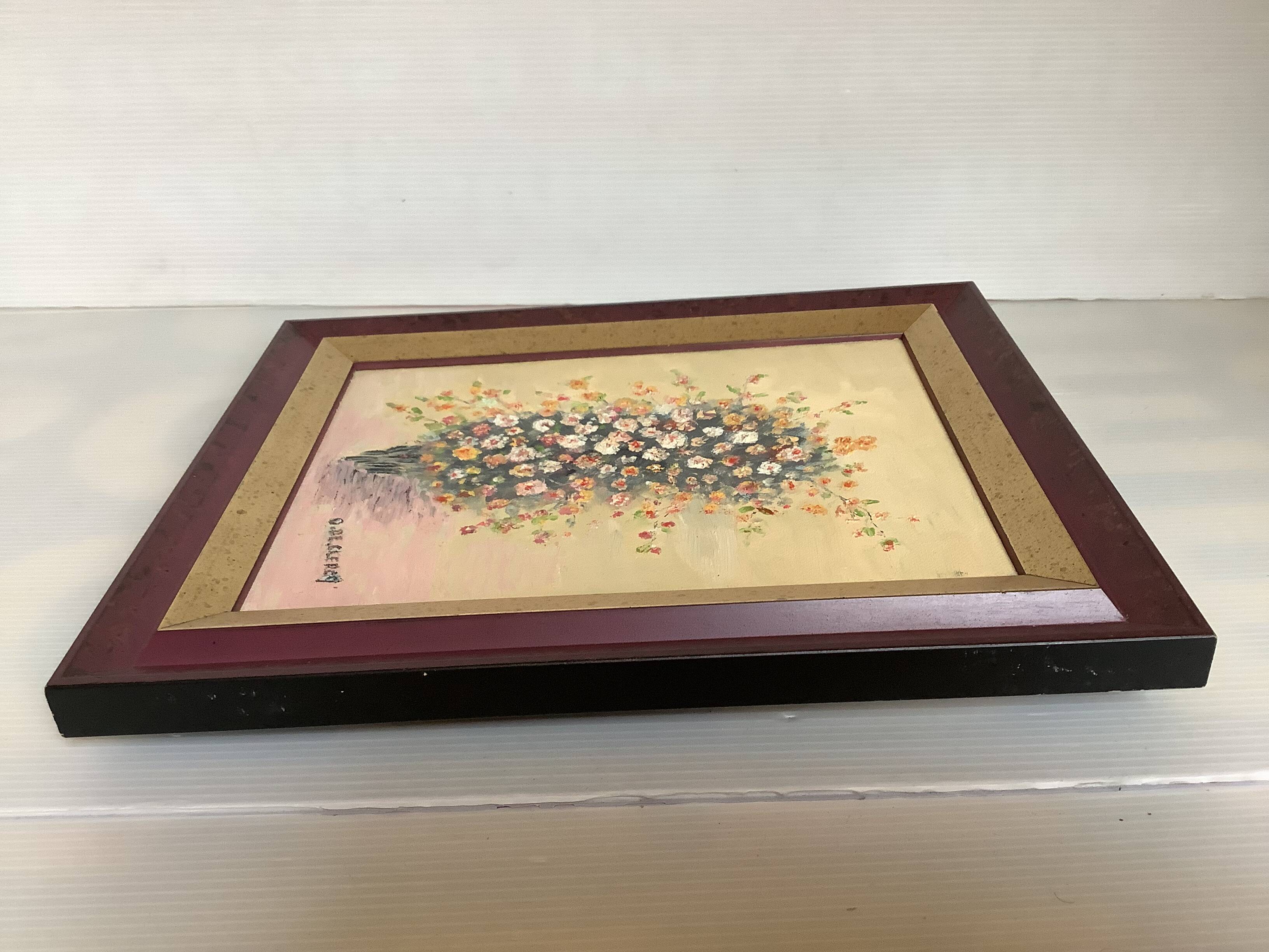 Cadre tableau huile sur toile "fleurs" signé Declercq