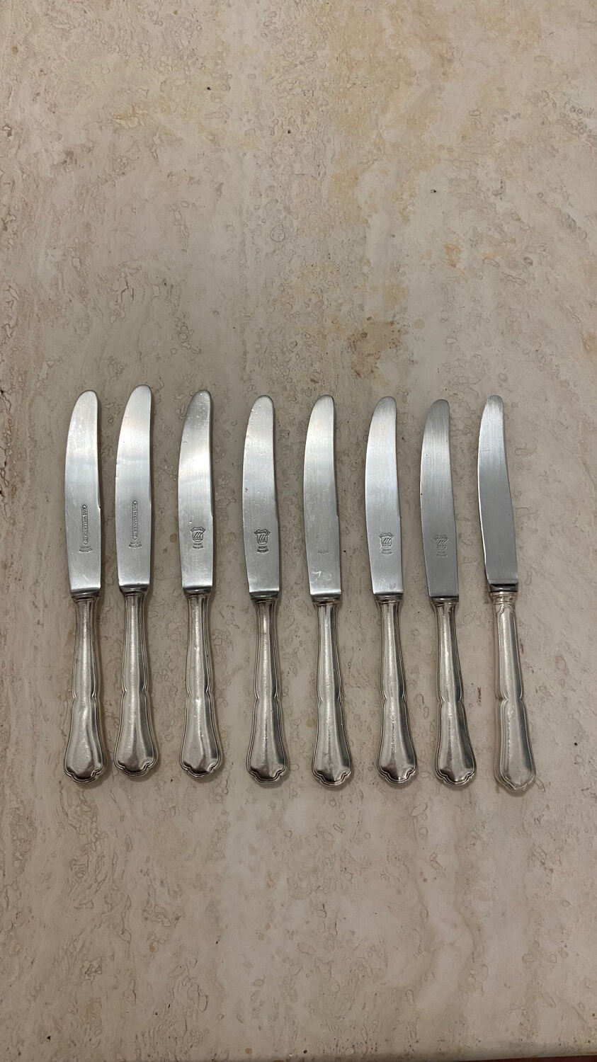 Set of 8 cheese knives in silver metal