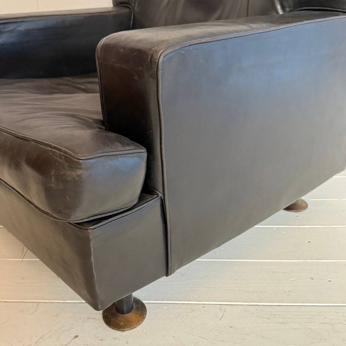 Square Armchair in Dark Brown Leather by Marco Zanuso for Arflex, 1960s