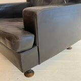 Square Armchair in Dark Brown Leather by Marco Zanuso for Arflex, 1960s