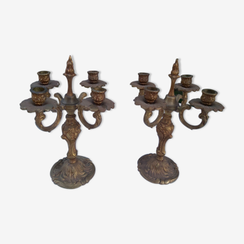 Pair of bronze chandeliers