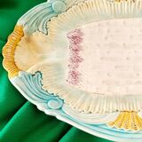 Rare and exquisite oval asparagus dish in Barbotine earthenware (majolica).