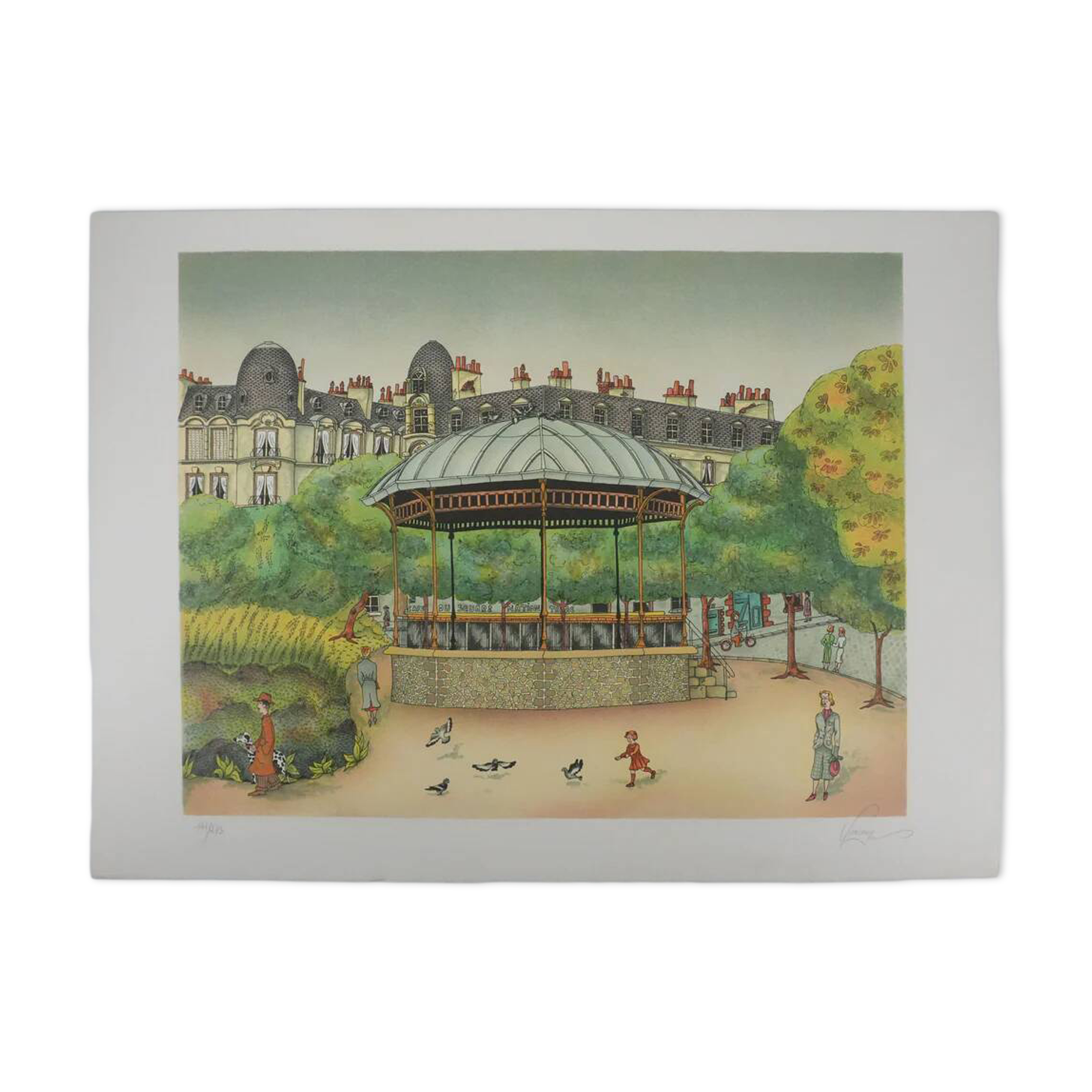 Bernard Vercruyce: The Park Kiosk, original signed lithograph