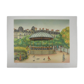 Bernard Vercruyce: The Park Kiosk, original signed lithograph