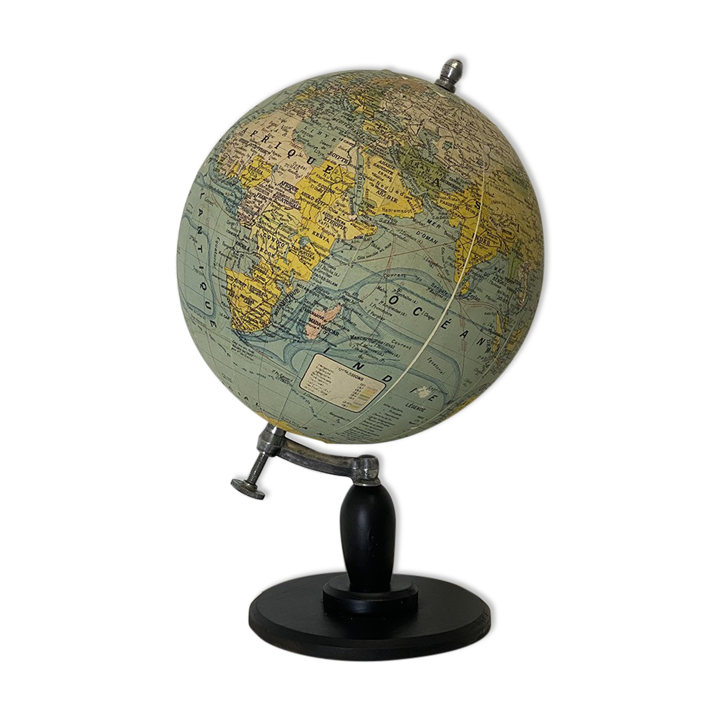 Globe terrestre 1930 en bois, métal et plâtre