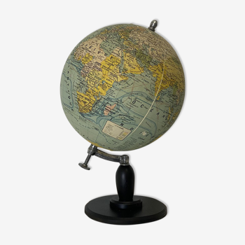 Globe terrestre 1930 en bois, métal et plâtre