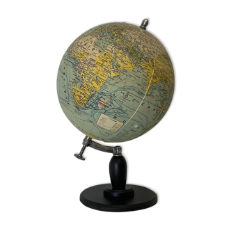 Globe terrestre 1930 en bois, métal et plâtre