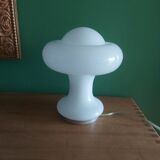 Mushroom lamp peill putzler in white opaline 60'S