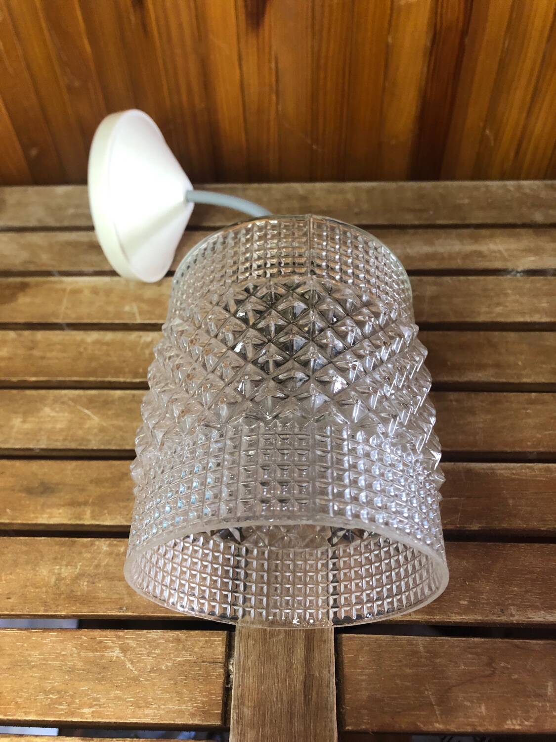 Old molded glass pendant lamp + vintage golden support