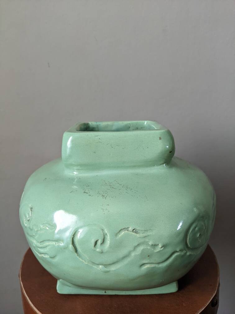 Vintage vase, handmade pottery, mint green, slow country decoration
