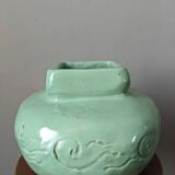Vintage vase, handmade pottery, mint green, slow country decoration