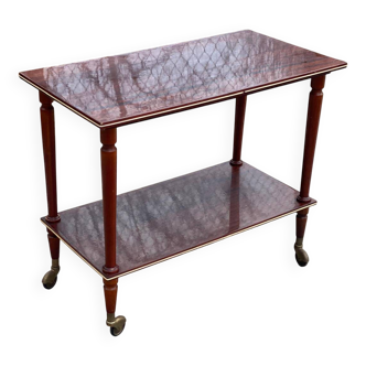 Desserte table roulante 2 niveaux en acajou laqué et laiton 1960