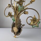 Art Nouveau Chestnut Leaf and Green Glass Sconce, 1900s