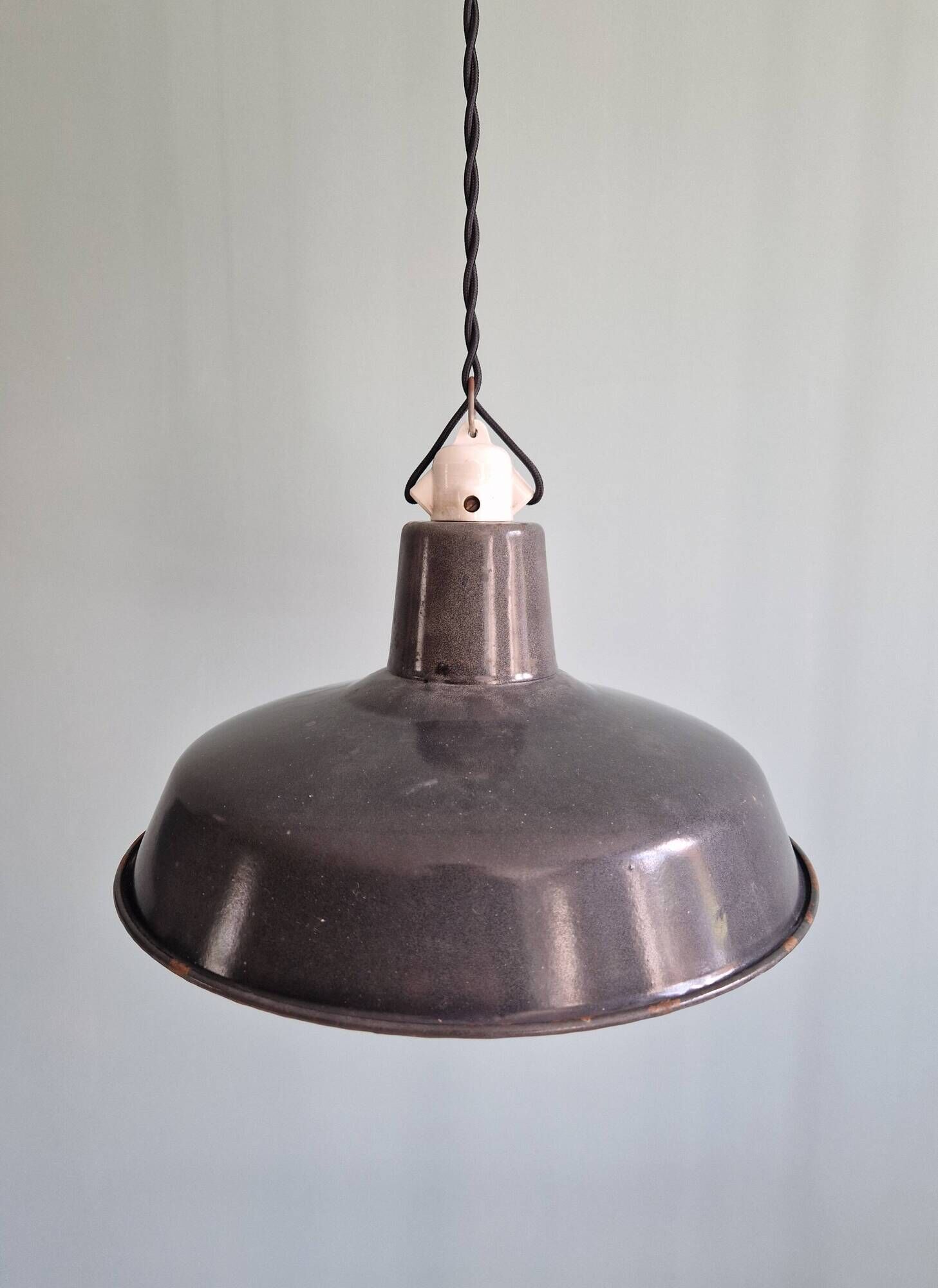 Set of 3 industrial pendant lights in anthracite enameled sheet metal