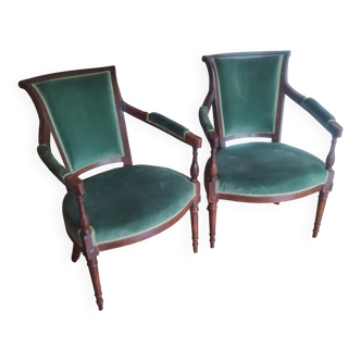 Paire de fauteuils Directoire en bois et velours, 19ème