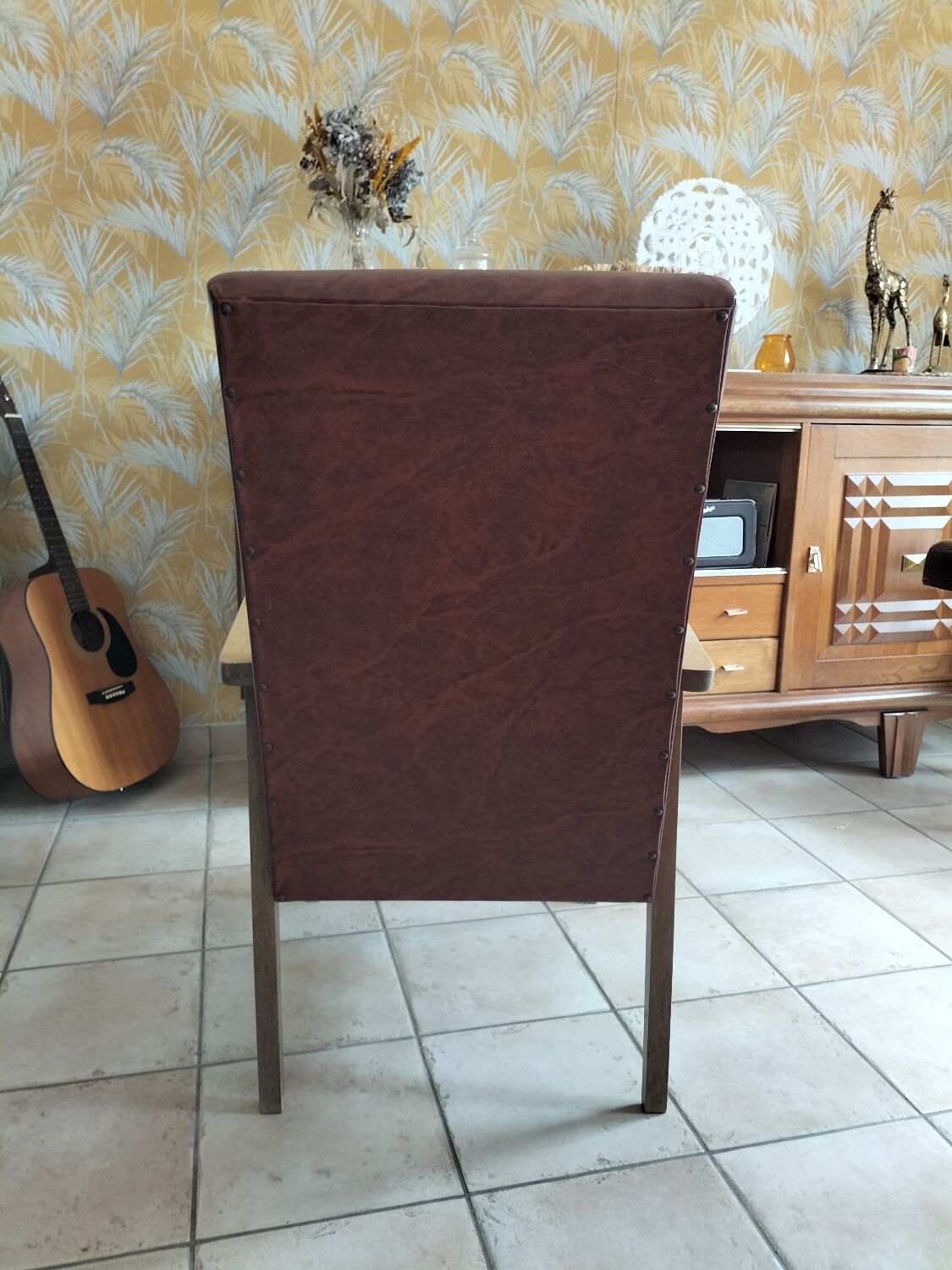 Wood armchair and imitation leather