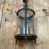 Ancienne suspension lanterne laiton 2 lumières + cylindre verre vintage