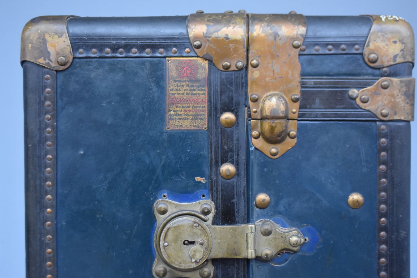 Malle de voyage début XXème cuir bleu