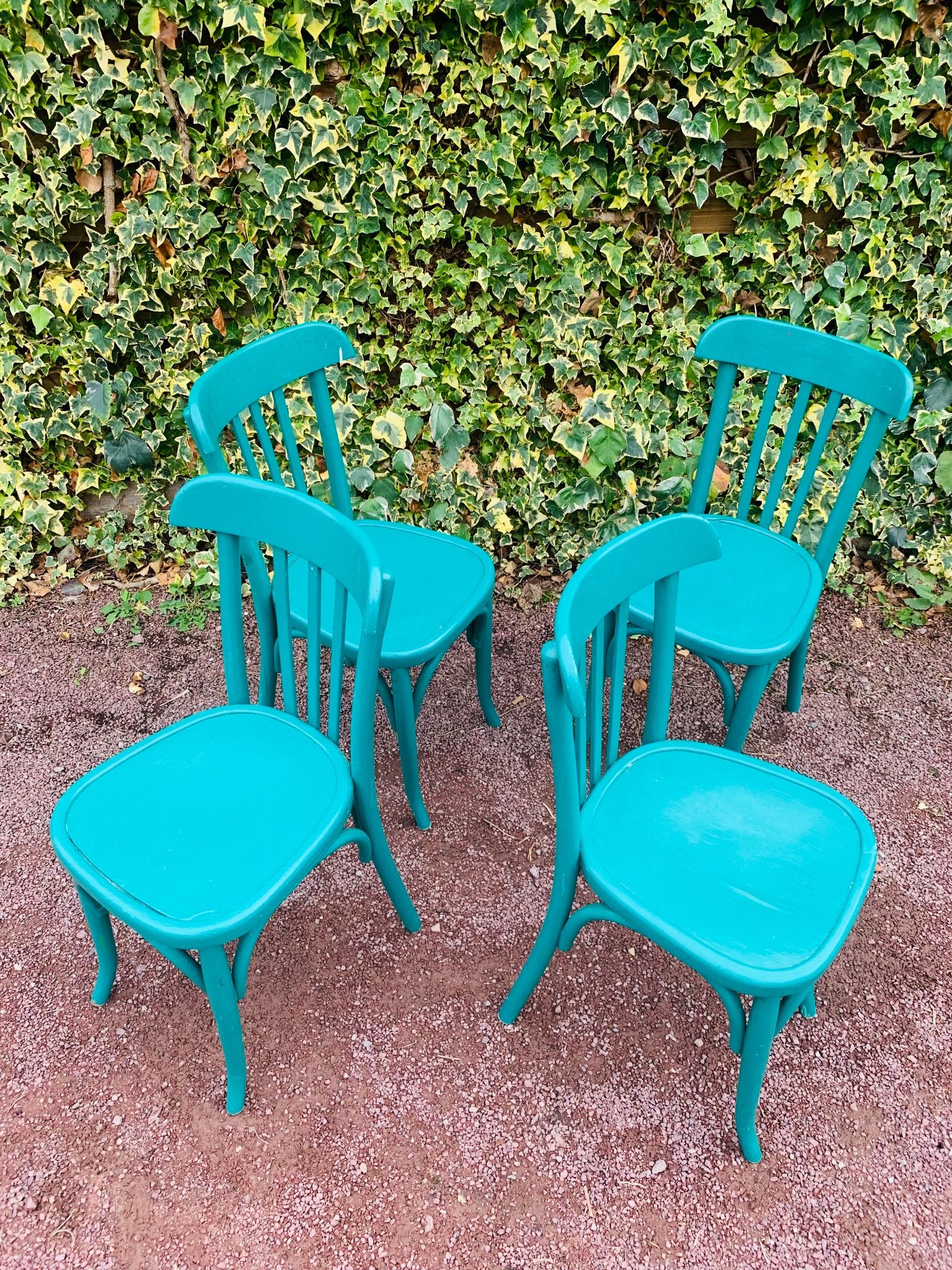 Set of 4 green bistro chairs