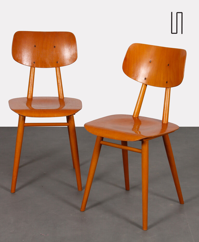 Pair of wooden chairs produced by Ton, 1960