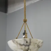Art Deco Alabaster Pendant Light, Hand-Carved, 1920s