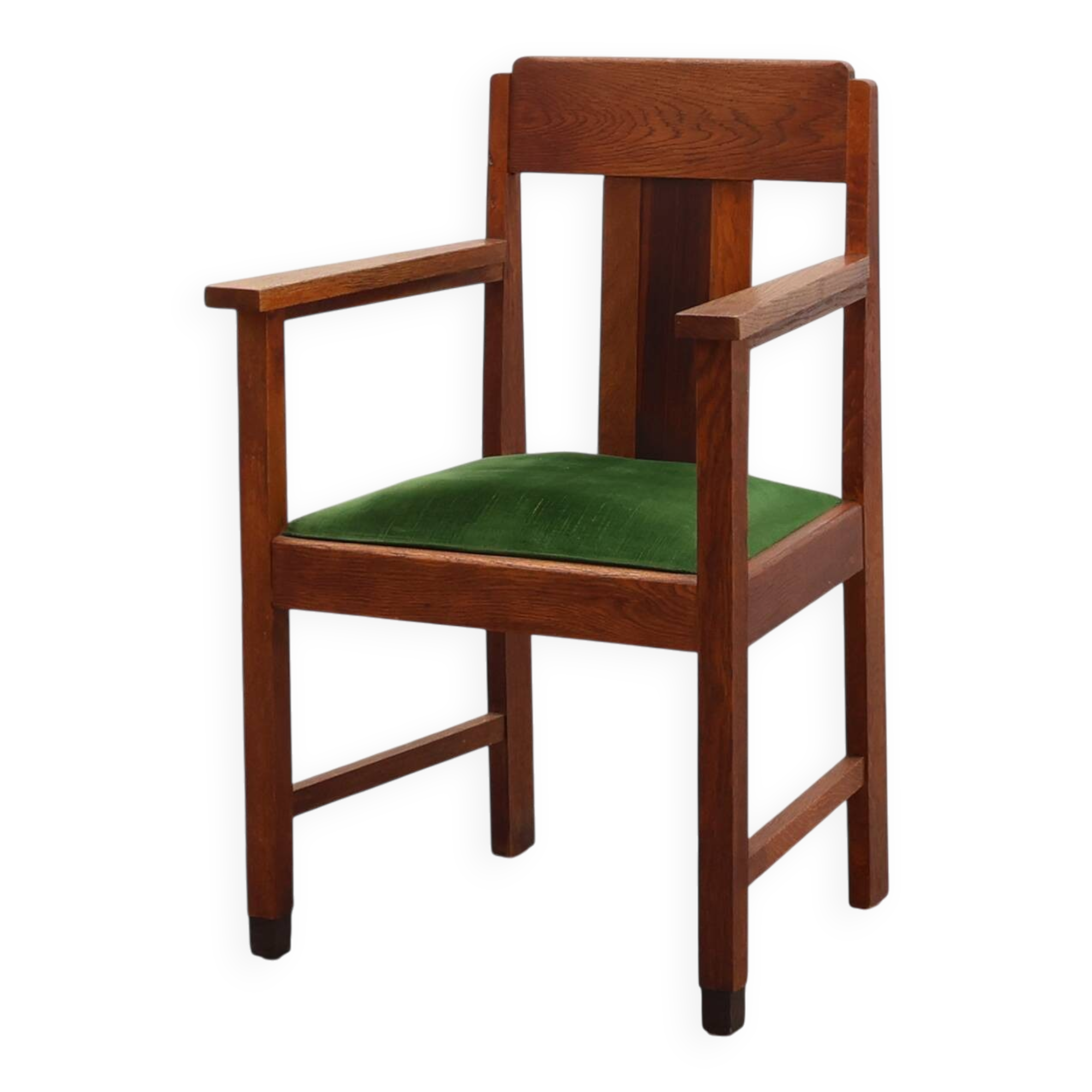 Chaise latérale en chêne et velours de l'école d'Amsterdam, Pays-Bas, années 1920.