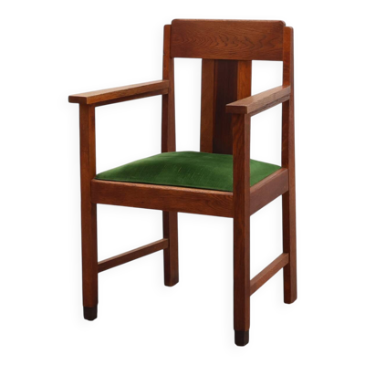 Chaise latérale en chêne et velours de l'école d'Amsterdam, Pays-Bas, années 1920.
