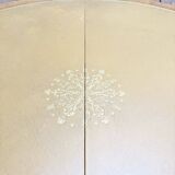 Round oak dining table with leather in Louis XV style.