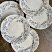 6 assiettes à dessert Longwy en terre de fer blanche et grise, service "Saint Cloud"