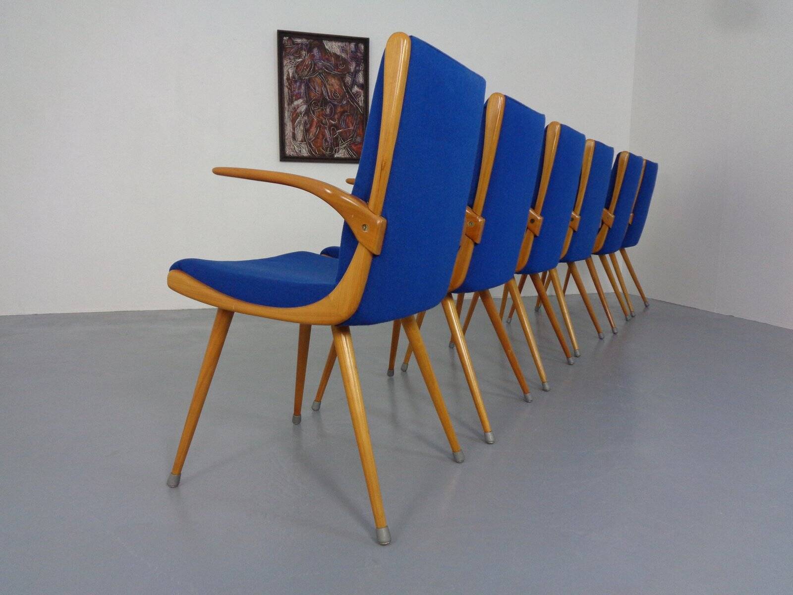 Mid-Century German Boomerang Armchairs in Cherrywood, Set of 6