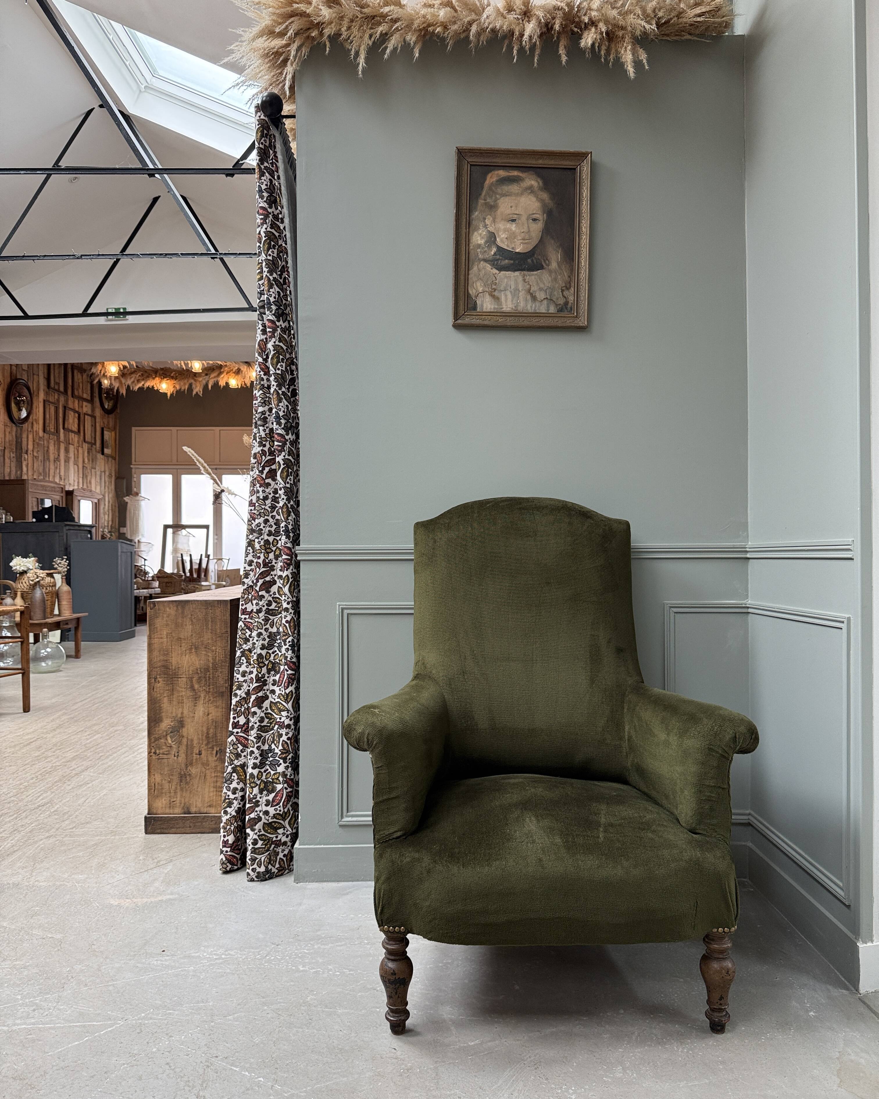 Green velvet tub chair