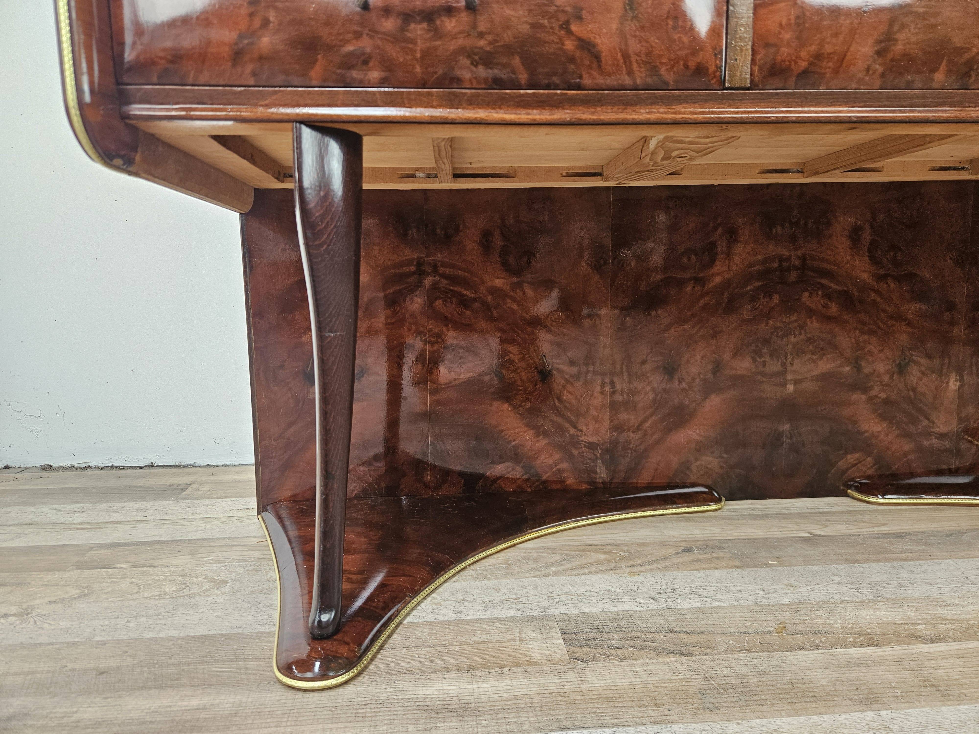 Burl wood dressing table with double glass shelf