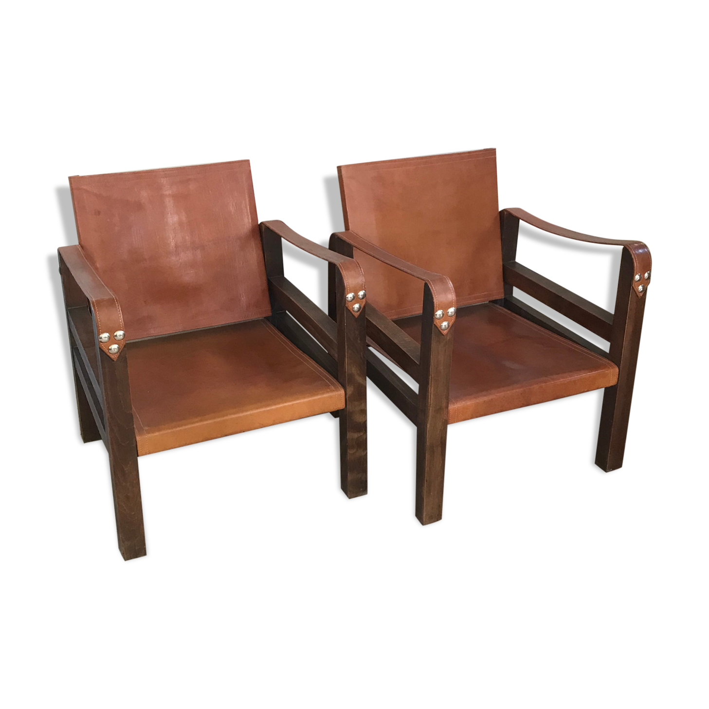 Pair of vintage design safari armchairs 50s