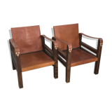 Pair of vintage design safari armchairs 50s