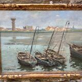 Tableau signé henry roose - marine huile bassin de chasse blankenberge belgique