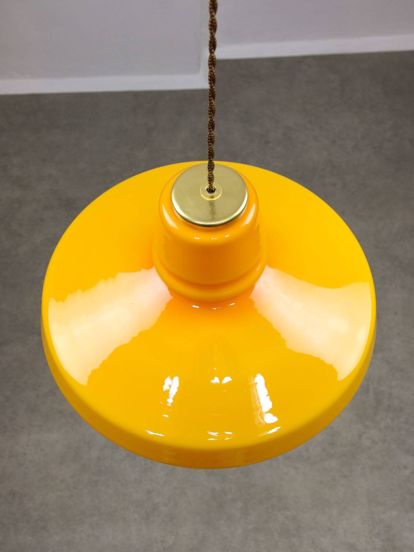 Mid-Century Italian Yellow Glass and Brass Pendant Lamp