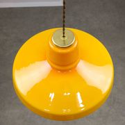 Mid-Century Italian Yellow Glass and Brass Pendant Lamp