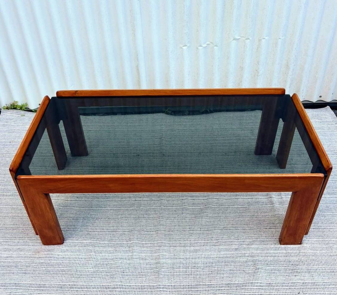 Afra and Tobia Scarpa wood and smoked glass coffee table
